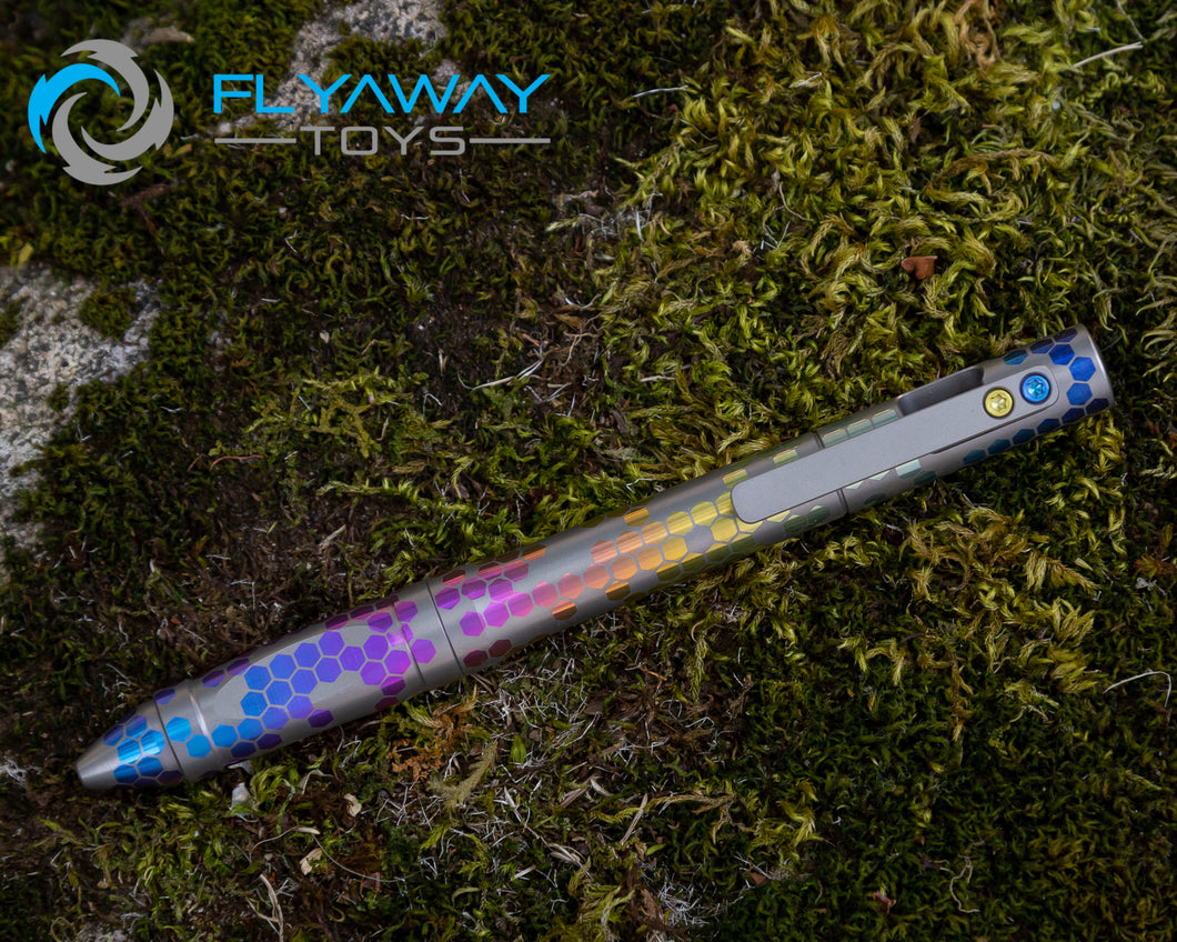 Anode Pen - Hexagons pattern in Rainbow Fade/Raw Bead Blast
